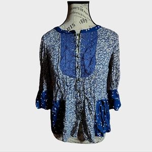 Maeve by Anthropologie Blue Embroidered Blouse Size 0 Oversized